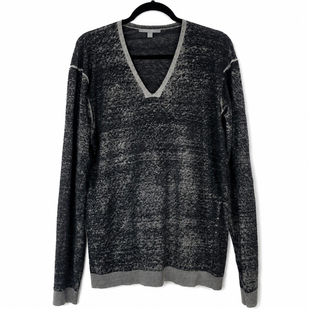 John Varvatos Sweater Men L Grey Linen Blend Marled Knit Long Sleeve Lightweight